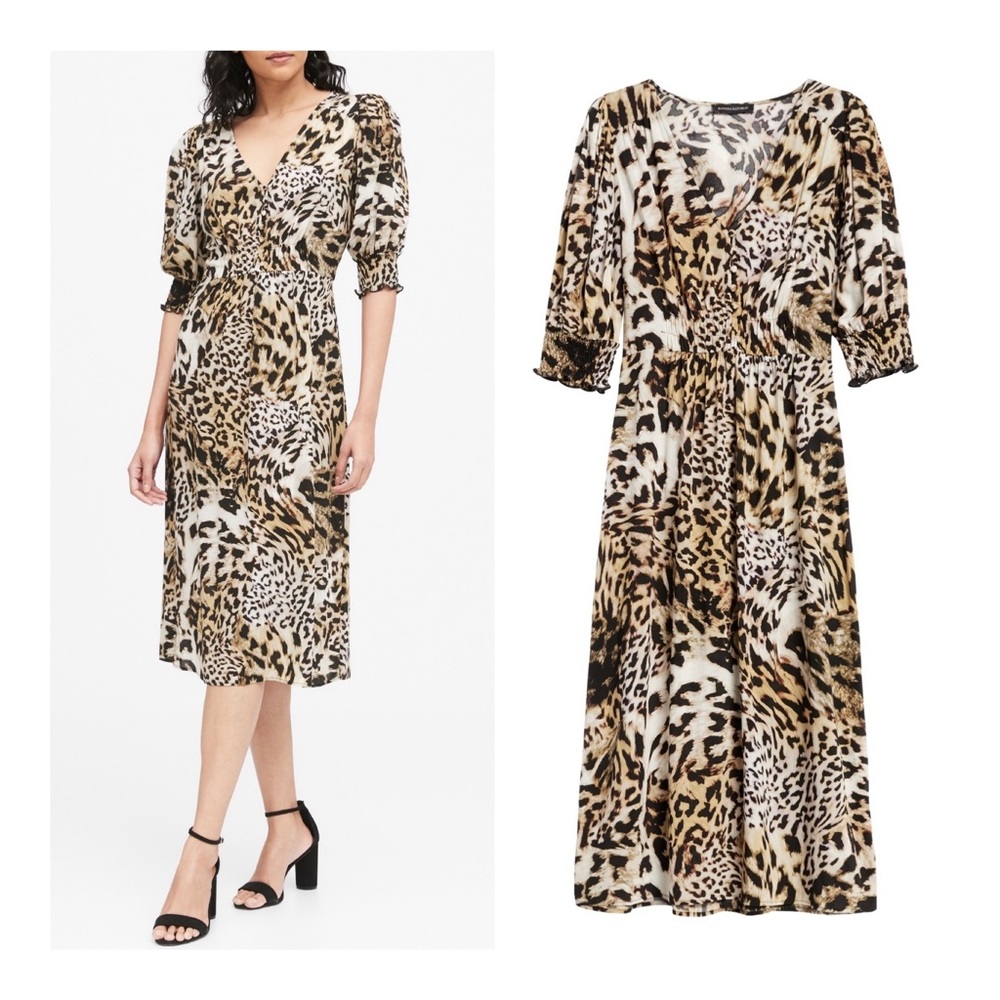 Banana Republic Leopard 3/4 Sleeve Women’s Midi Dress Size 2 NWT
